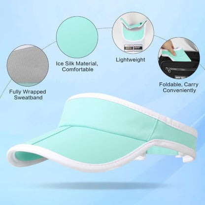 Sun Visor Caps Foldable Brim Adjustable Visor Hats for Women Men - color: Mintgreen
