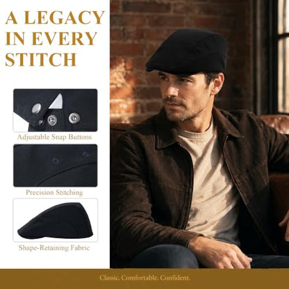 Newsboy Cap for Men Adjustable Flat Ivy Cabbie Gatsby Cap Driving Hunting Hat - color: G-black, size: Large