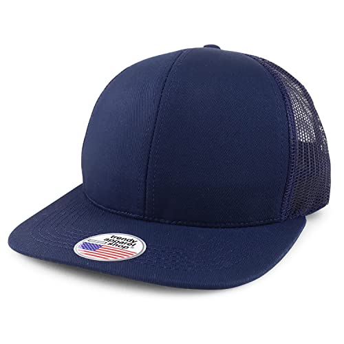 Trendy Apparel Shop Made in USA Structured 6 Panel Flatbill Snapback Mesh Back Cap - color: Navy