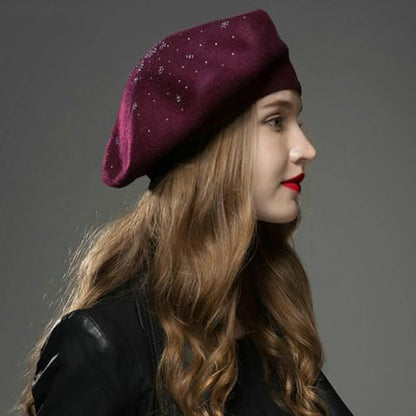 Sumolux Women Beret Hat French Beret Beanie Cap Classic Solid Color - color: Wine Red, size: One Size