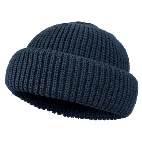 Clakllie Trawler Beanie Watch Hat Knit Cuffed Skullcap Roll-up Edge Stocking Hats Rolled Cuff Knitted Hat Ski Cap - color: Cdus-ddth3-blue