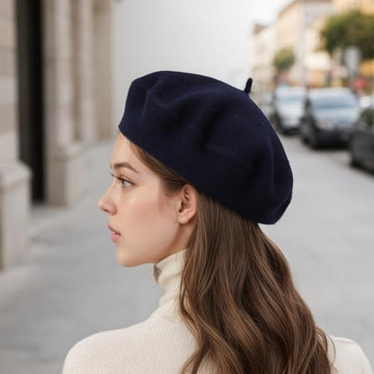 Women's Wool Beret: 70% Wool French Hat for Daily, Lightweight & Chic Berets for Women - color: Navy Blue