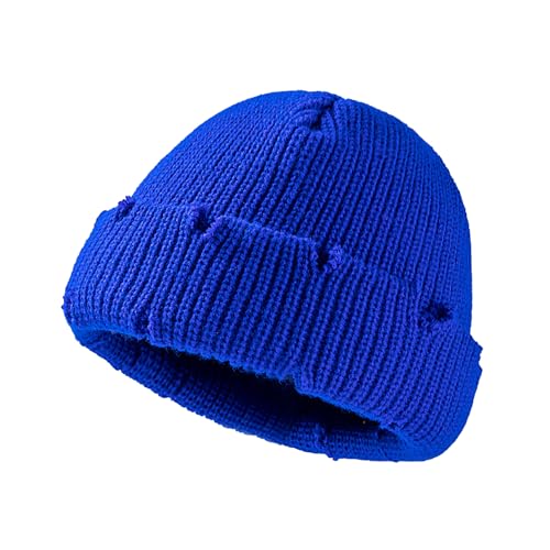 Unisex Warm Knit Skull Cap Hip-hop Slouchy Ripped Knitted Hat - color: Blue