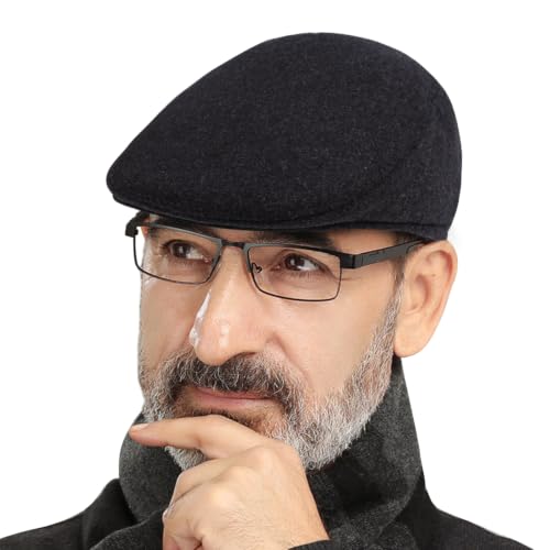 DOCILA Ivy Cap for Men Retractable Invisible Earflap Caps Warm Outdoor Ear Cover Wool Blend Beret Flat Newsboy Gatsby Hats - color: Earflap Style-grey