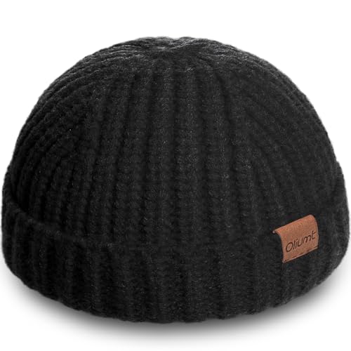 Fisherman Short Beanie Hats for Men, Knit Skull Cap Cuff Trawler Hat Mens Stylish Watch Cap Winter Warm Hat for Daily Wear - color: Black