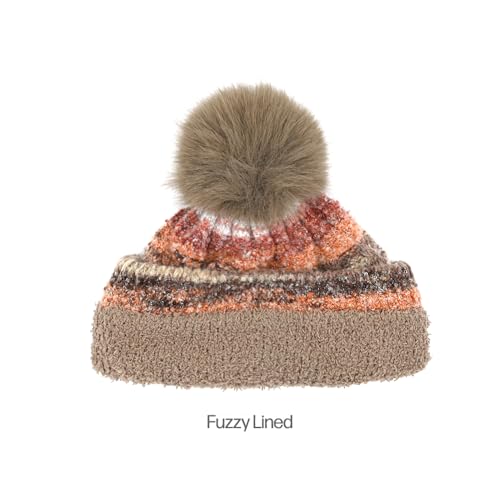 C.C Multi Color Space Dye Wool Stretchable Soft Warm Pom Beanie with Faux Fur Pom Knit Winter Skully Hat. - color: Taupe Combo