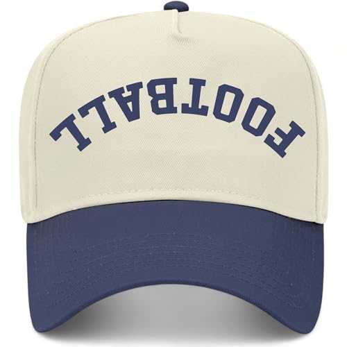 Football Upside Down Reversed Vintage Trucker Hat | Premium Snapback Baseball Hat for Men & Women - color: Navy/Natural
