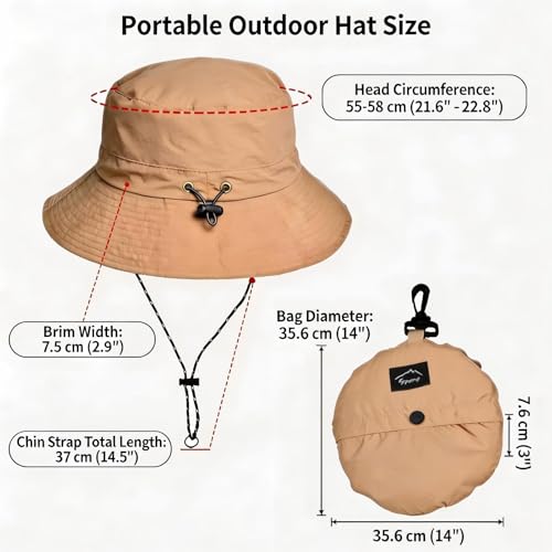 Honnesserry Bucket Hats for Woman Men Outdoor UV Sun Protection Hat Nylon - color: Khaki