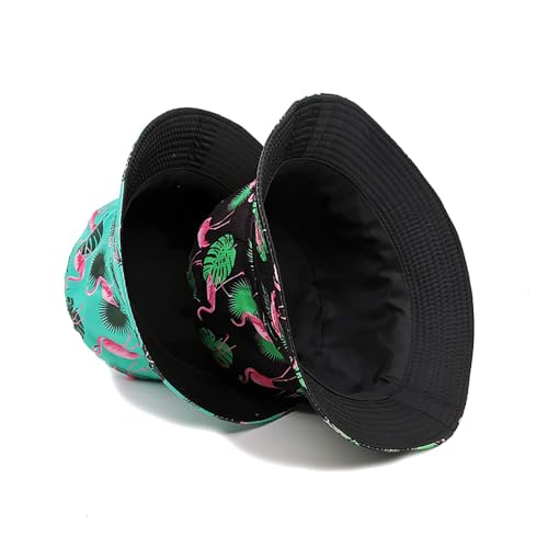 Printed Bucket Hat - Reversible Packable Summer Travel Beach Sun Cap for Men Women Teens - color: Flamingo Leaves