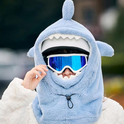 Ski Helmet Cover,Cute Shark Hood Ski Mask,for Women Men Riding Skiing Climbing - color: Blue