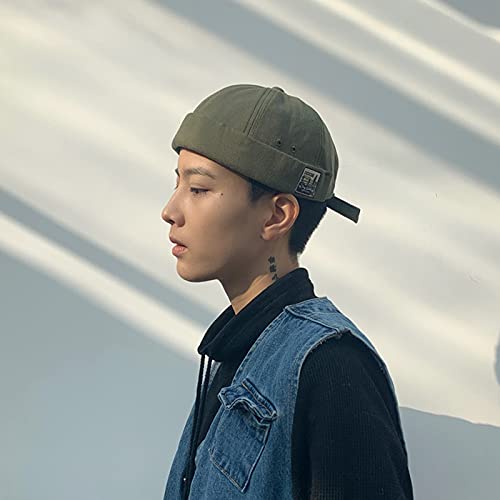 Men Hats Docker Cap Hats Beanie Sailor Cap Worker Hat Rolled Cuff Retro Brimless Hat with Adjustable - color: Dzm34-green