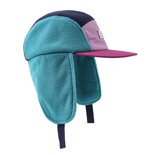 Retro Patchwork Polar Fleece Trapper Hat with Visor, Warm Winter Earflap Cap Flat Brim 5 Panel Baseball Ushanka Hats - color: Mg-lfm25128-blue