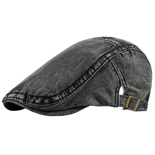 meioro Women Denim Newsboy Hat Cotton Flat Cap Ivy Gatsby Driving Hunting Gatsby Cabbie Denim Hats for Men - color: Black-a