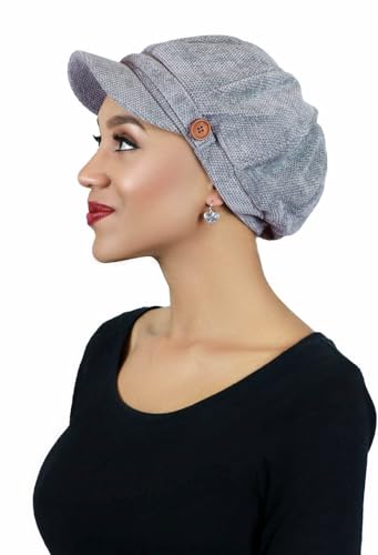 Newsboy Cap for Women Cancer Headwear Chemo Hat Ladies Head Coverings Tweed Corduroy Chenille - color: Grey