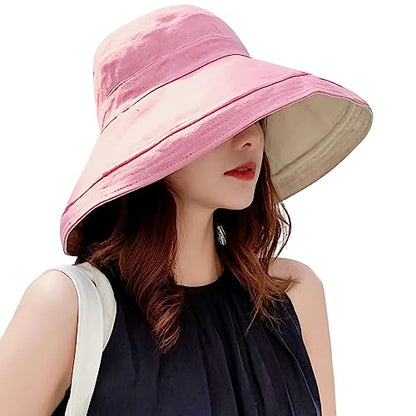 Women Wide Brim Sun Hats Metal Wired Edge Summer UV Protection Beach Fishing Hat for Hiking Garden Travel Chin Strap - color: Lant001-pink, size: One Size