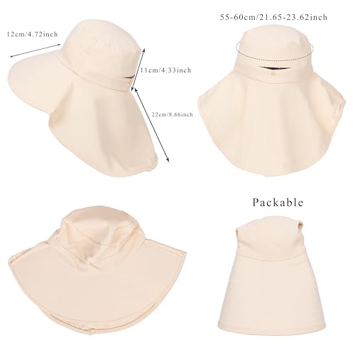 Women UV-Protection Sun Hat with Neck Flap Packable Foldable Gardening Hat Wide Brim Bucket for Travel