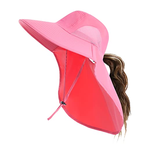Outdoor Sun Hat for Men with 50+ UPF Protection Safari Cap Wide Brim Fishing Hat with Neck Flap, for Dad… - color: Rose Red