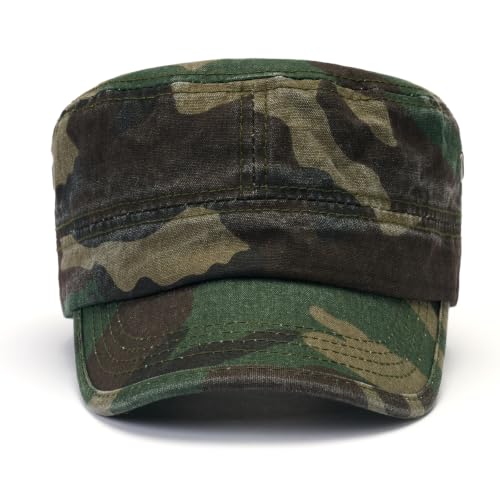 2 Pack Military Caps for Men Women, Washed Cotton Cadet Army Hats - color: Green Camouflage+brown Camouflage