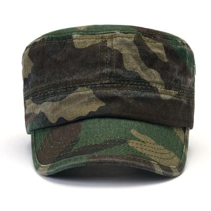 2 Pack Military Caps for Men Women, Washed Cotton Cadet Army Hats - color: Green Camouflage+brown Camouflage