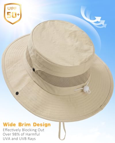 HONGTEYA Kids Sun Hat UPF 50+ Toddler Bucket Summer Hat Fishing Outdoor - color: Beige, size: 5-13 Years