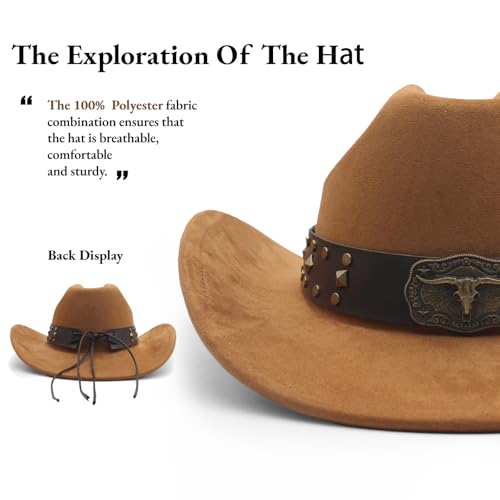 LIDHAY Cowboy Hat for Women Men with Shapeable Wide Brim Western Suede Hat for Cowboys and Cowgirls - color: Dark Khaki