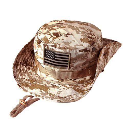 Breathable Mesh Boonie Hat, Wide Brim Sun/Fishing Hat, Adjustable Chin Strap - color: Desert