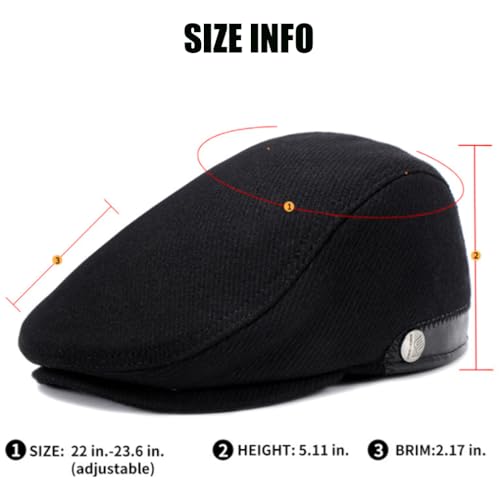 Men's Newsboy Hat with Earflaps Flat Ivy Cap Cabbie Driving Winter Hat - color: Black Stripe