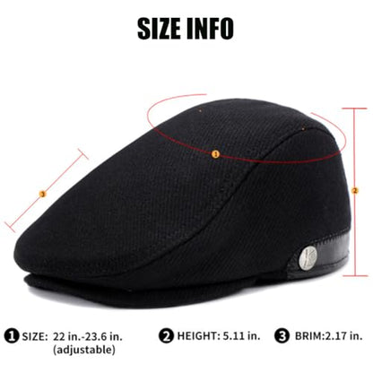 Men's Newsboy Hat with Earflaps Flat Ivy Cap Cabbie Driving Winter Hat - color: Black Stripe