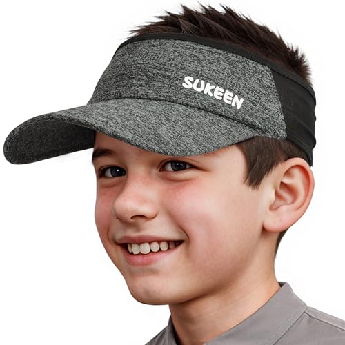 Sukeen Kids Sun Visor Hats for Girls Boys,Lightweight Sports Hat UPF50+ Sun Hat Cooling Headwear Visor for Running Outdoors - color: Grey Black