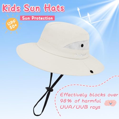 ZOORON Kids Girls Ponytail Sun Hat UPF 50+ Breathable Mesh Water-Resistant - color: Solid Beige
