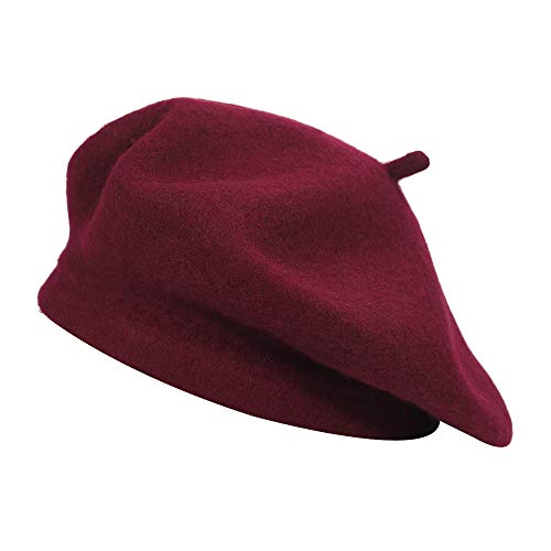 ZLYC Wool French Beret Hat Solid Color Classic Artist Cap for Women - color: Burgundy