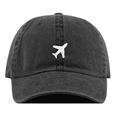 Airplane Baseball Hat, Embroidered Dad Cap, Unstructured Soft Cotton, Adjustable Strap Back (Multiple Colors) - color: Pigment Black