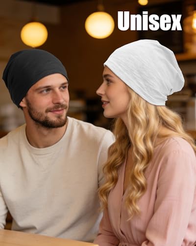 100% Cotton Thin Summer Slouchy Beanie Hat for Women Men Chemo Cap - color: 1pc White, size: Large