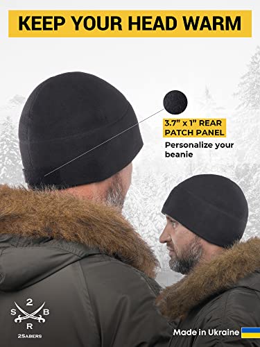 2SBR 2SABERS Fleece Winter Warm Watch Cap - Mens Outdoor Skull Beanie Hat - color: Black Patch Panel, size: Large