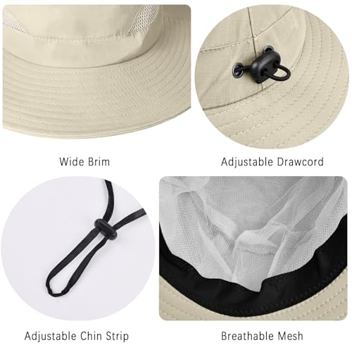 ZOORON Sun Hats for Men Women, Wide Brim Safari Hats UV Protection UPF50+ Waterproof Boonie Hats for Fishing Hiking Camping - color: 1pack-light Beige