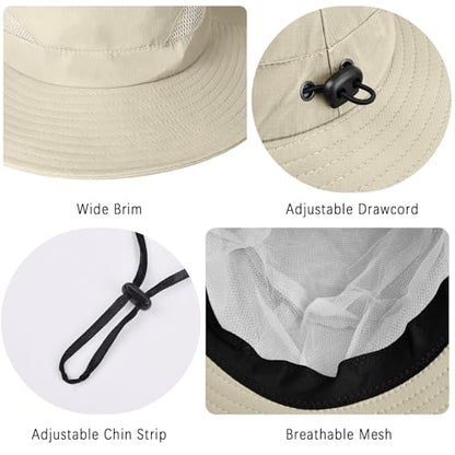 ZOORON Sun Hats for Men Women, Wide Brim Safari Hats UV Protection UPF50+ Waterproof Boonie Hats for Fishing Hiking Camping - color: 1pack-light Beige