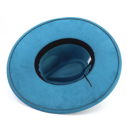 LIDHAY Big Wide Brim Fedora Hats for Women Men Western Suede Hat Large Felt Panama Hat Rancher Hat - color: Blue