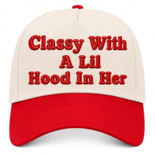 Embroidered Trucker hat for Women Men Baseball Hat Adjustable Unisex Cotton for Soccer Supporters - color: Classy With a Lil Hood in Her Red
