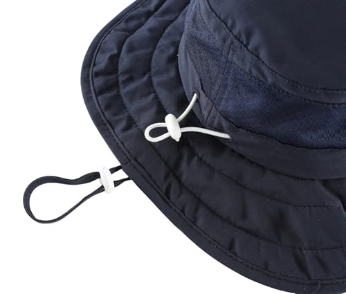 Connectyle Kids Foldable Wide Brim Sun Hat UPF 50+ Sun Protection Bucket Hats Breathable Summer Beach Hat for Boys Girls - color: Navy Blue, size: Small