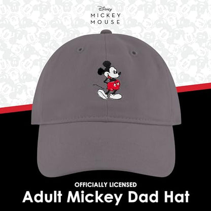 Disney Mickey Mouse Embroidered Cotton Adjustable Dad Hat with Curved Brim - color: Gray