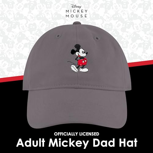 Disney Mickey Mouse Embroidered Cotton Adjustable Dad Hat with Curved Brim - color: Gray