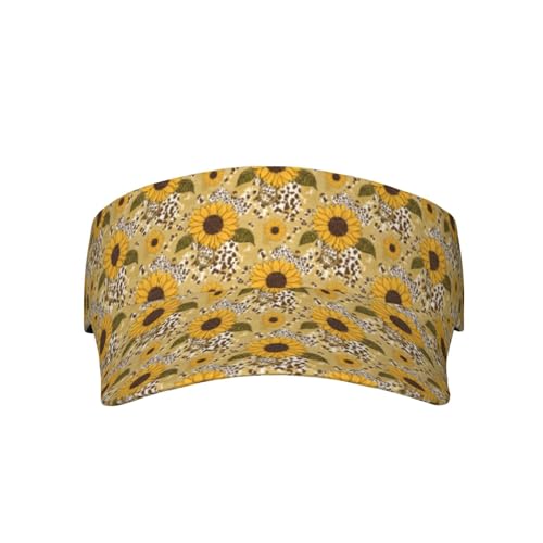 Adjustable Lightweight Open Top Sports Sun Visor Hat Cap for Golf Tennis - color: Yellow Sunflower Cow Print