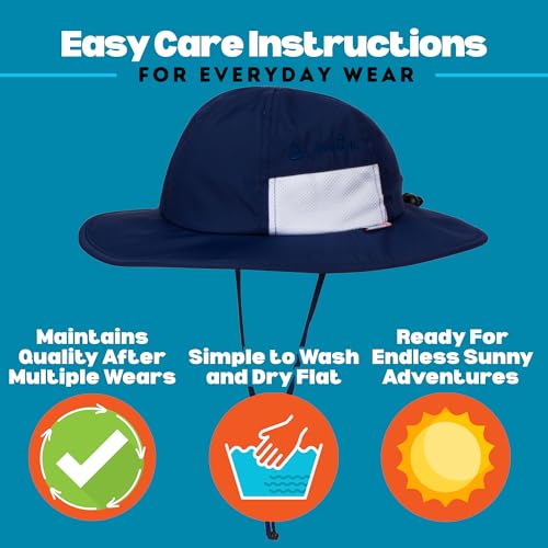 SwimZip UPF 50 Kids' Wide Brim Sun Hat, Sun Protection Hat - Baby & Toddler - color: Navy, size: 0-6 Months