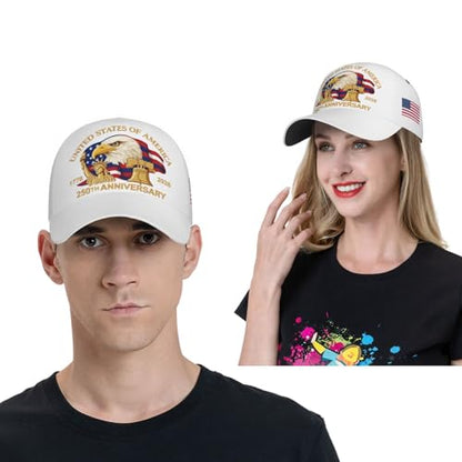 American Flag Baseball Caps Embroiderred USA Flag Patriotic Dad Hat Adjustable Trucker Hats for Men Women - color: Usa 250th Anniversary -White