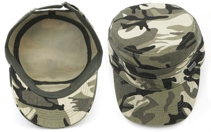 Men Flat Top Hat Cadet Army Cap Twill Cotton Baseball Military Cap - color: A - Light Green ( Camo )
