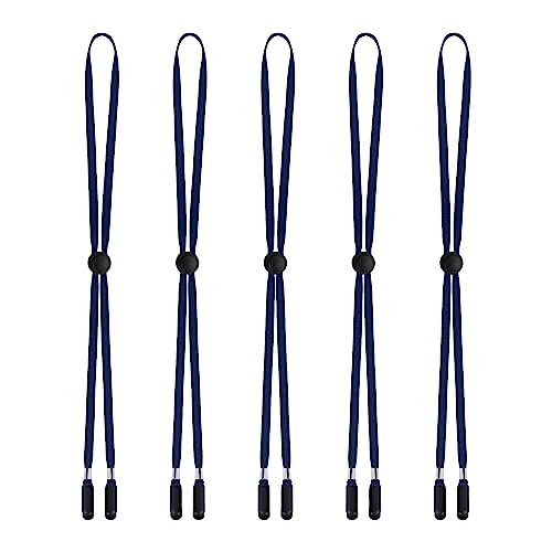 Sucrain 5 Pieces Adjustable Hat Strap Clips Hat Chin Cord for Golfing, Fishing, Boating - color: Deep Blue