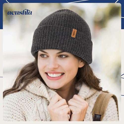 ACUSHLA 100% Merino Wool Beanie for Men & Women Knit Winter Hat Skull Cap - color: Dark Grey, size: Medium-Large
