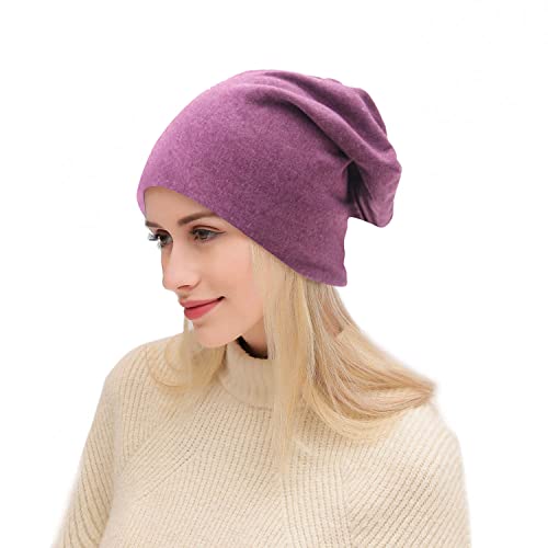 DOOVID Slouchy Beanie for Women Men Baggy Beanie Hats Casual Stretch Knit Hip-Hop Skull Caps - color: Purple