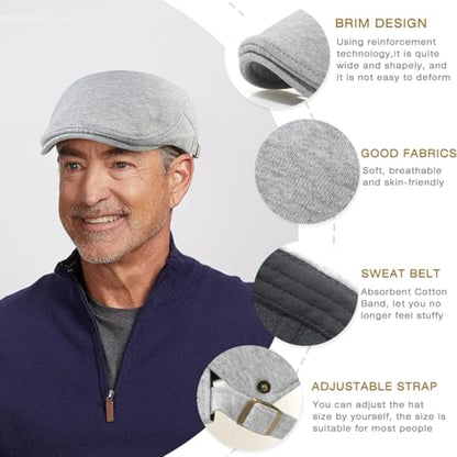 Men's Cotton Newsboy Hats Flat Ivy Gatsby Cap Irish Cabbie Ivy Driving Hunting Hat - color: Light Gray