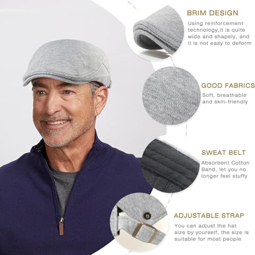 Men's Cotton Newsboy Hats Flat Ivy Gatsby Cap Irish Cabbie Ivy Driving Hunting Hat - color: Light Gray